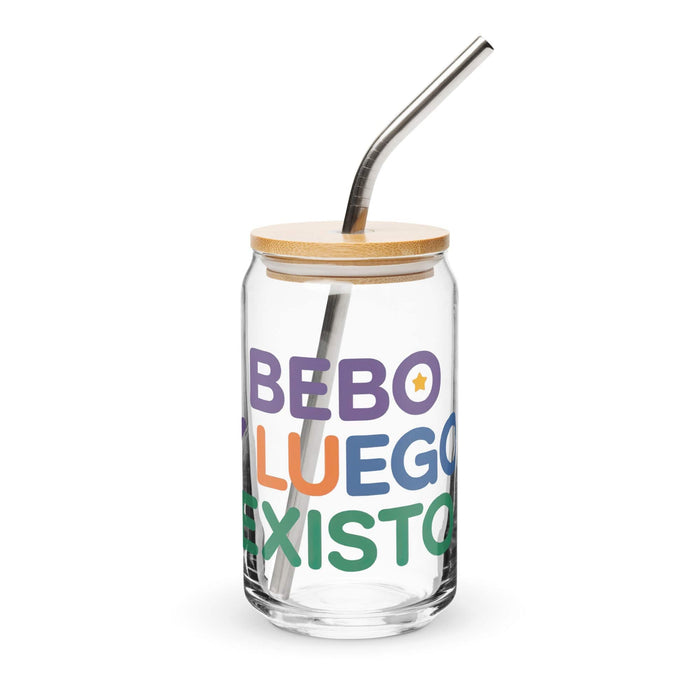 Bebo Y Luego Existo Exclusive Art Piece Can-Shaped Glass Home Office Work Mexican Spanish Pride Gift Cup One-Of-A-Kind Calligraphy Glass | B33 Mexicada 16 oz With Lid & Straw