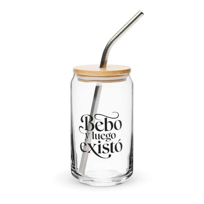 Bebo Y Luego Existo Exclusive Art Piece Can-Shaped Glass Home Office Work Mexican Spanish Pride Gift Cup One-Of-A-Kind Calligraphy Glass | B7 Mexicada 16 oz With Lid & Straw