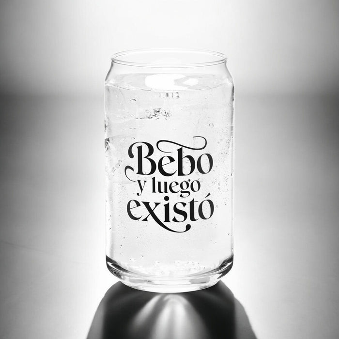 Bebo Y Luego Existo Exclusive Art Piece Can-Shaped Glass Home Office Work Mexican Spanish Pride Gift Cup One-Of-A-Kind Calligraphy Glass | B7 Mexicada