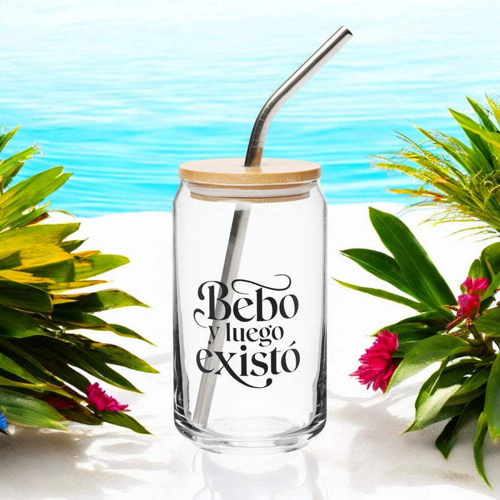 Bebo Y Luego Existo Exclusive Art Piece Can-Shaped Glass Home Office Work Mexican Spanish Pride Gift Cup One-Of-A-Kind Calligraphy Glass | B7 Mexicada