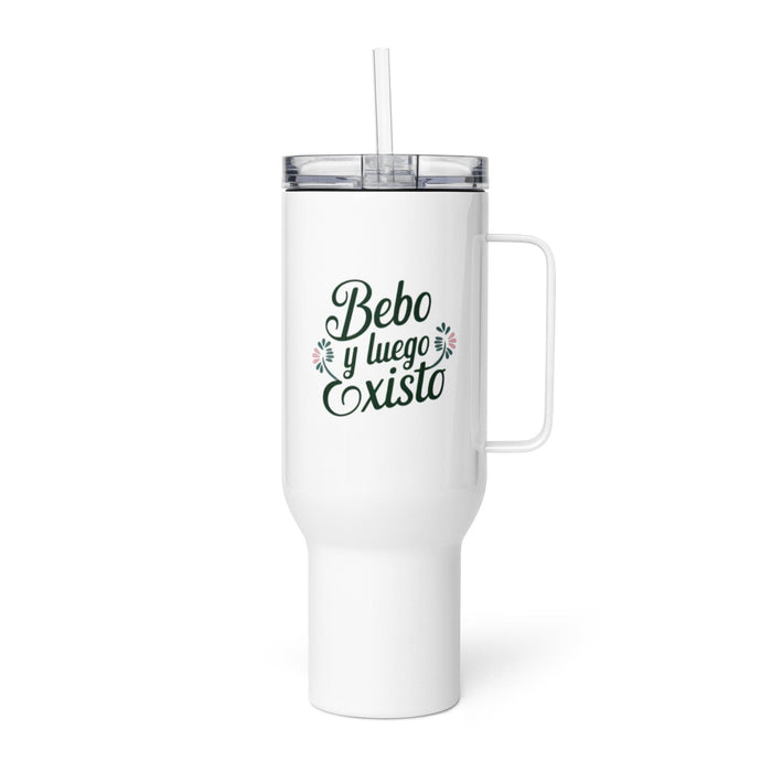 Bebo Y Luego Existo Exclusive Art Piece Travel Mug With Handle For Water, Iced Tee Or Coffee | Funny Cute Gift Idea Home Office Work | Mexican Spanish Pride | B4 Mexicada