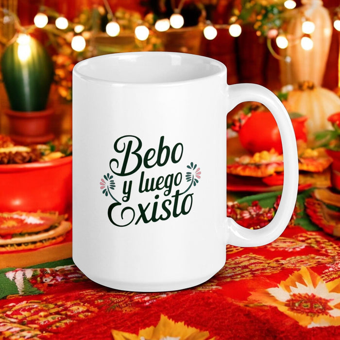 Bebo Y Luego Existo Exclusive Name Art Piece Home Office Work Coffee Mug Mexican Spanish Pride Gift Cup One-Of-A-Kind Calligraphy White Glossy Mug | B4 Mexicada 15 oz