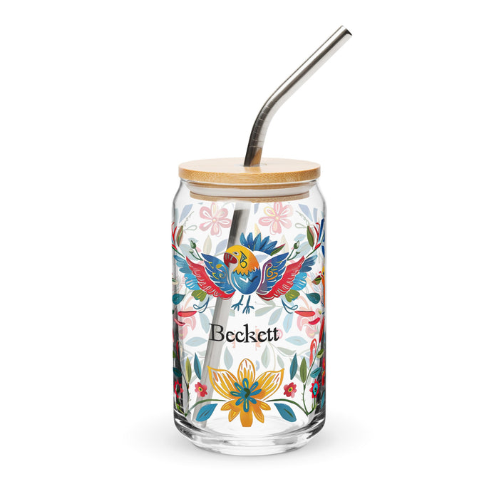 Beckett Exclusive Name Art Piece Can - Shaped Glass Home Office Work Mexican Spanish Pride Gift Cup One - Of - A - Kind Calligraphy Glass | B1 - Mexicada