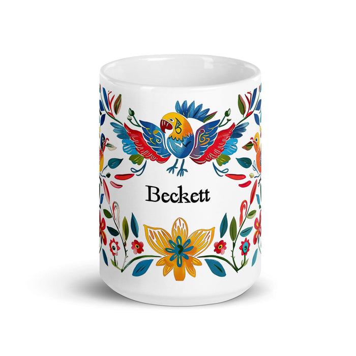 Beckett Exclusive Name Art Piece Home Office Work Coffee Mug Mexican Spanish Pride Gift Cup One-Of-A-Kind Calligraphy White Glossy Mug | B1 Mexicada