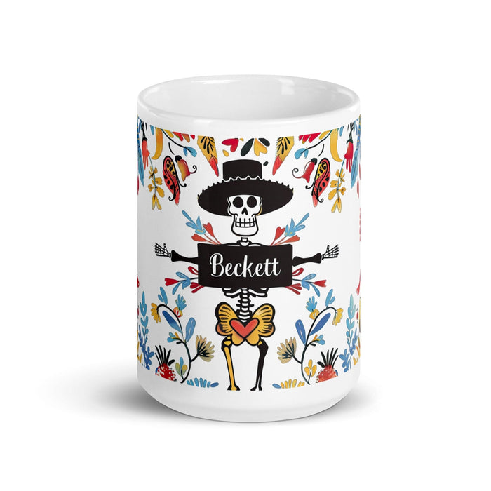 Beckett Exclusive Name Art Piece Home Office Work Coffee Mug Mexican Spanish Pride Gift Cup One-Of-A-Kind Calligraphy White Glossy Mug | B12 Mexicada