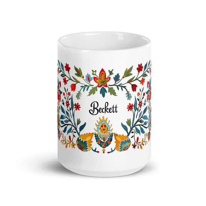 Beckett Exclusive Name Art Piece Home Office Work Coffee Mug Mexican Spanish Pride Gift Cup One-Of-A-Kind Calligraphy White Glossy Mug | B17 Mexicada