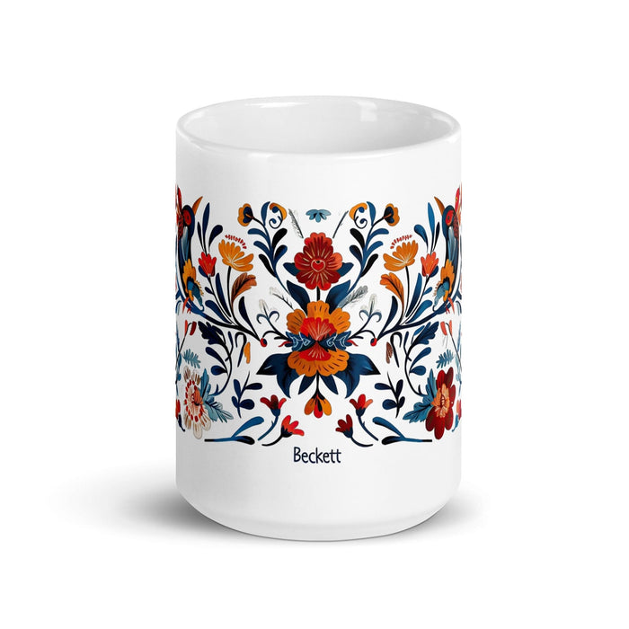 Beckett Exclusive Name Art Piece Home Office Work Coffee Mug Mexican Spanish Pride Gift Cup One-Of-A-Kind Calligraphy White Glossy Mug | B4 Mexicada