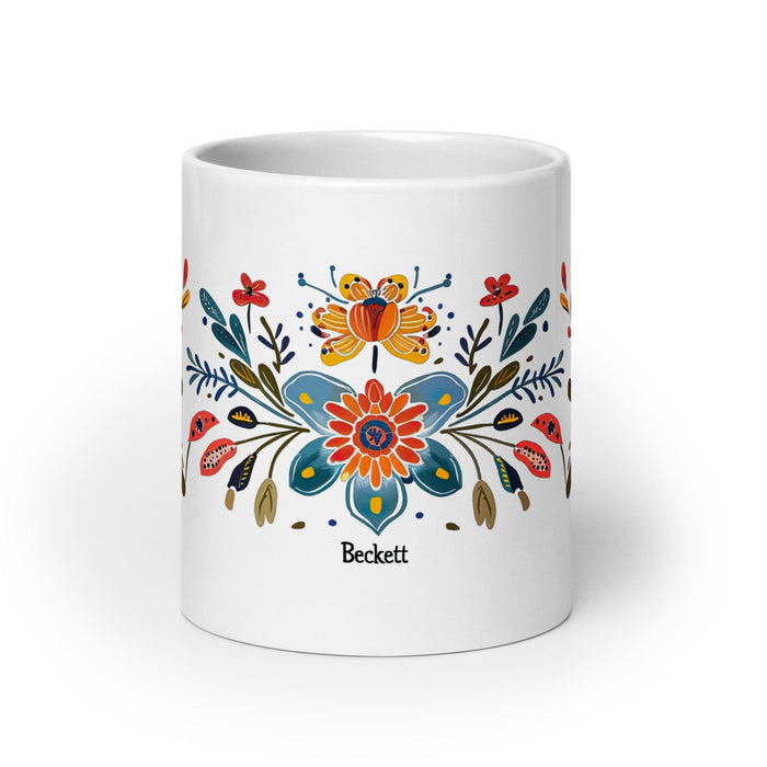 Beckett Exclusive Name Art Piece Home Office Work Coffee Mug Mexican Spanish Pride Gift Cup One-Of-A-Kind Calligraphy White Glossy Mug | B6 Mexicada