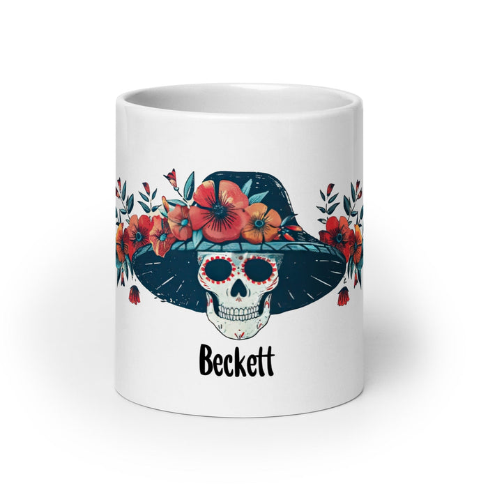 Beckett Exclusive Name Art Piece Home Office Work Coffee Mug Mexican Spanish Pride Gift Cup One-Of-A-Kind Calligraphy White Glossy Mug | B8 Mexicada