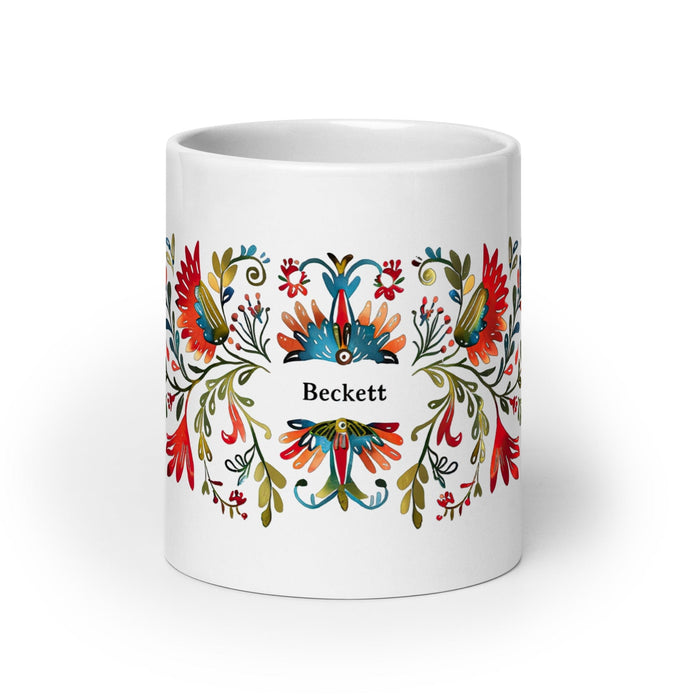 Beckett Exclusive Name Art Piece Home Office Work Coffee Mug Mexican Spanish Pride Gift Cup One-Of-A-Kind Calligraphy White Glossy Mug | B9 Mexicada