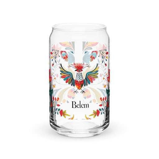 Belem Exclusive Name Art Piece Can-Shaped Glass Home Office Work Mexican Spanish Pride Gift Cup One-Of-A-Kind Calligraphy Glass | B1 Mexicada 16 oz