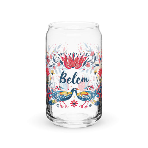 Belem Exclusive Name Art Piece Can-Shaped Glass Home Office Work Mexican Spanish Pride Gift Cup One-Of-A-Kind Calligraphy Glass | B16 Mexicada 16 oz (No Lid No Straw)