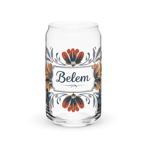 Belem Exclusive Name Art Piece Can-Shaped Glass Home Office Work Mexican Spanish Pride Gift Cup One-Of-A-Kind Calligraphy Glass | B2 Mexicada 16 oz