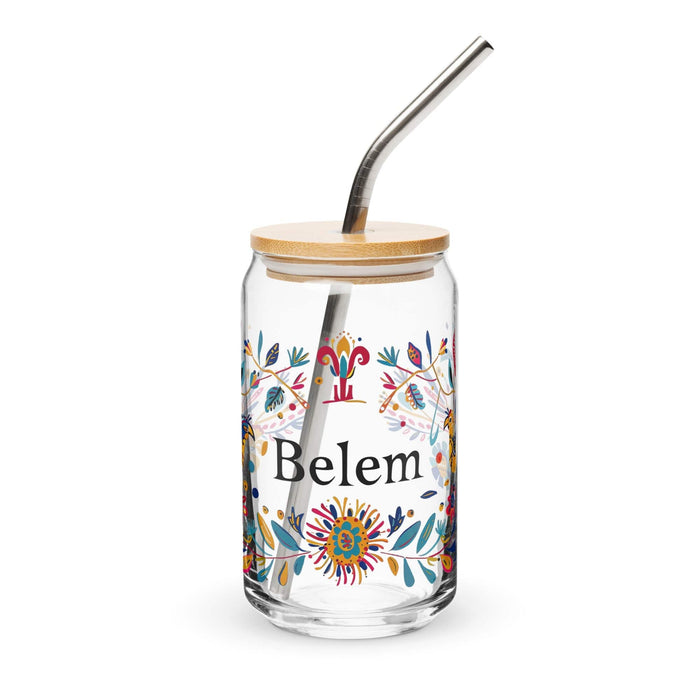 Belem Exclusive Name Art Piece Can-Shaped Glass Home Office Work Mexican Spanish Pride Gift Cup One-Of-A-Kind Calligraphy Glass | B21 Mexicada 16 oz With Lid & Straw