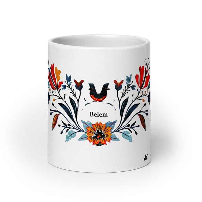 Belem Exclusive Name Art Piece Home Office Work Coffee Mug Mexican Spanish Pride Gift Cup One-Of-A-Kind Calligraphy White Glossy Mug | B17 Mexicada