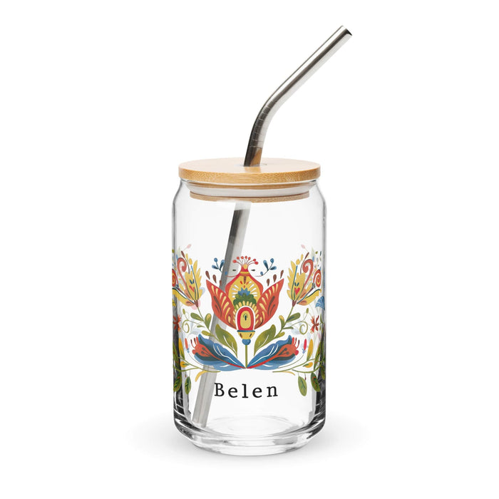 Belén Exclusive Name Art Piece Can-Shaped Glass Home Office Work Mexican Spanish Pride Gift Cup One-Of-A-Kind Calligraphy Glass | B1 Mexicada 16 oz With Lid & Straw