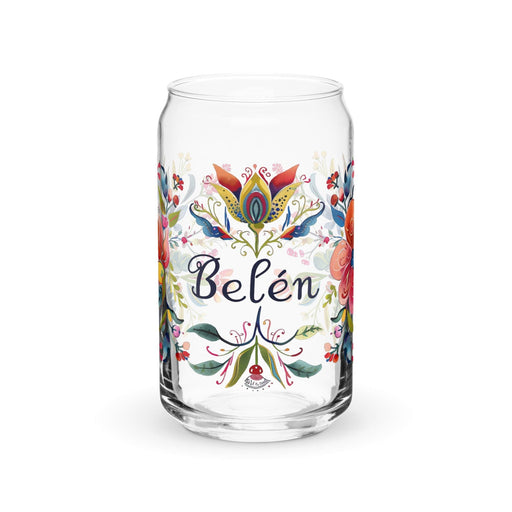 Belén Exclusive Name Art Piece Can-Shaped Glass Home Office Work Mexican Spanish Pride Gift Cup One-Of-A-Kind Calligraphy Glass | B10 Mexicada 16 oz