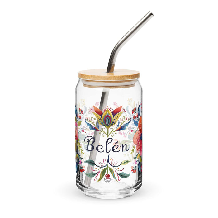 Belén Exclusive Name Art Piece Can-Shaped Glass Home Office Work Mexican Spanish Pride Gift Cup One-Of-A-Kind Calligraphy Glass | B10 Mexicada 16 oz With Lid & Straw