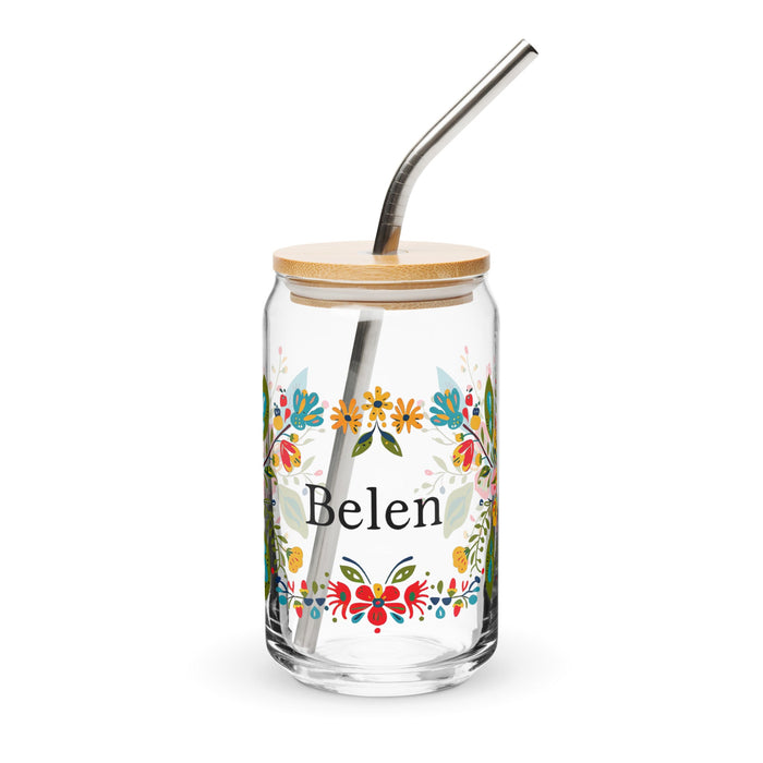 Belén Exclusive Name Art Piece Can - Shaped Glass Home Office Work Mexican Spanish Pride Gift Cup One - Of - A - Kind Calligraphy Glass | B11 - Mexicada