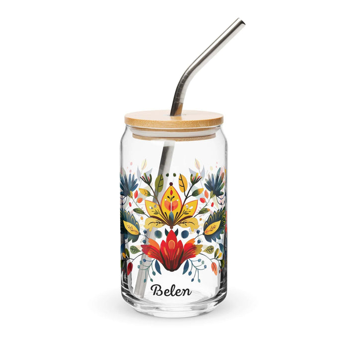 Belén Exclusive Name Art Piece Can-Shaped Glass Home Office Work Mexican Spanish Pride Gift Cup One-Of-A-Kind Calligraphy Glass | B15 Mexicada 16 oz With Lid & Straw