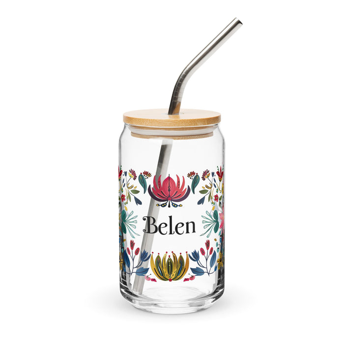 Belén Exclusive Name Art Piece Can - Shaped Glass Home Office Work Mexican Spanish Pride Gift Cup One - Of - A - Kind Calligraphy Glass | B16 - Mexicada