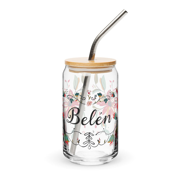 Belén Exclusive Name Art Piece Can - Shaped Glass Home Office Work Mexican Spanish Pride Gift Cup One - Of - A - Kind Calligraphy Glass | B16 - Mexicada