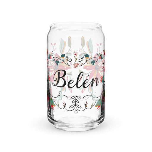 Belén Exclusive Name Art Piece Can-Shaped Glass Home Office Work Mexican Spanish Pride Gift Cup One-Of-A-Kind Calligraphy Glass | B16 Mexicada 16 oz