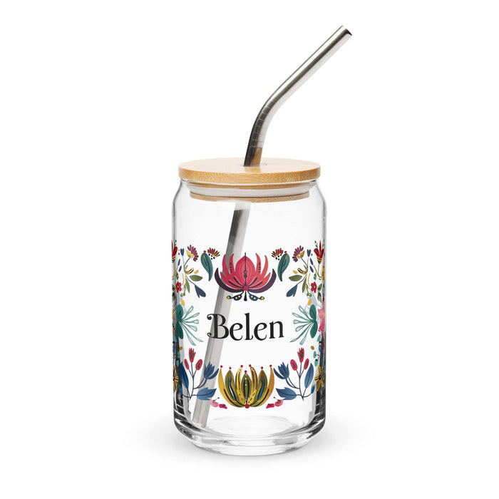 Belén Exclusive Name Art Piece Can-Shaped Glass Home Office Work Mexican Spanish Pride Gift Cup One-Of-A-Kind Calligraphy Glass | B16 Mexicada 16 oz With Lid & Straw