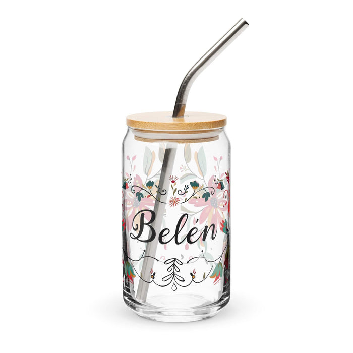 Belén Exclusive Name Art Piece Can-Shaped Glass Home Office Work Mexican Spanish Pride Gift Cup One-Of-A-Kind Calligraphy Glass | B16 Mexicada 16 oz With Lid & Straw