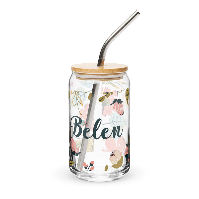 Belén Exclusive Name Art Piece Can-Shaped Glass Home Office Work Mexican Spanish Pride Gift Cup One-Of-A-Kind Calligraphy Glass | B19 Mexicada 16 oz With Lid & Straw