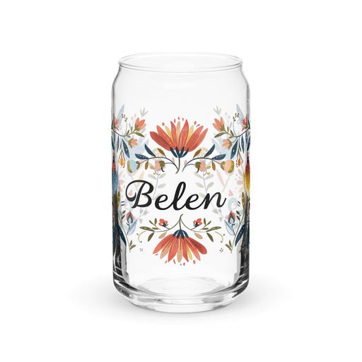 Belén Exclusive Name Art Piece Can-Shaped Glass Home Office Work Mexican Spanish Pride Gift Cup One-Of-A-Kind Calligraphy Glass | B2 Mexicada 16 oz