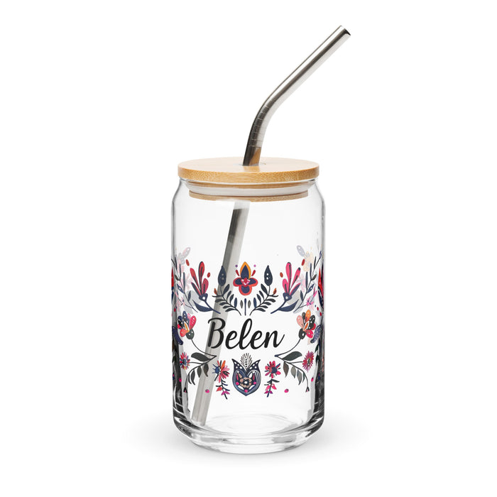 Belén Exclusive Name Art Piece Can - Shaped Glass Home Office Work Mexican Spanish Pride Gift Cup One - Of - A - Kind Calligraphy Glass | B20 - Mexicada