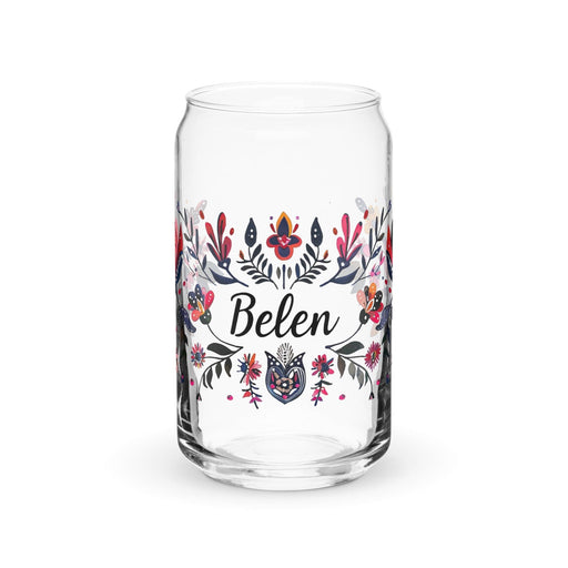 Belén Exclusive Name Art Piece Can-Shaped Glass Home Office Work Mexican Spanish Pride Gift Cup One-Of-A-Kind Calligraphy Glass | B20 Mexicada 16 oz