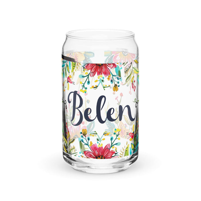 Belén Exclusive Name Art Piece Can-Shaped Glass Home Office Work Mexican Spanish Pride Gift Cup One-Of-A-Kind Calligraphy Glass | B20 Mexicada 16 oz