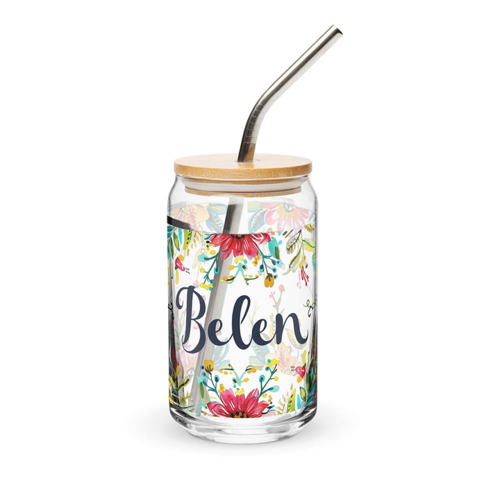 Belén Exclusive Name Art Piece Can-Shaped Glass Home Office Work Mexican Spanish Pride Gift Cup One-Of-A-Kind Calligraphy Glass | B20 Mexicada 16 oz With Lid & Straw