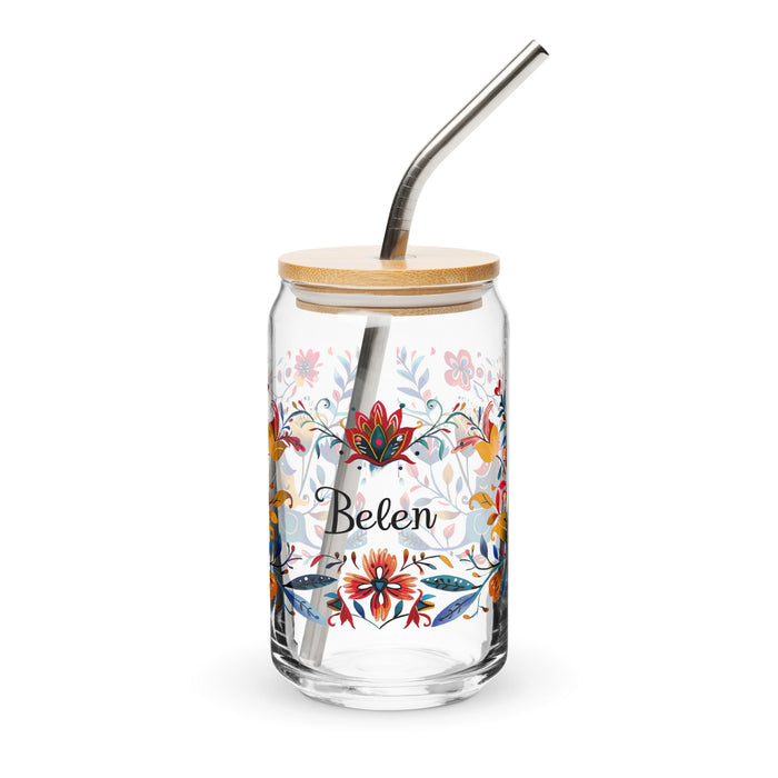 Belén Exclusive Name Art Piece Can - Shaped Glass Home Office Work Mexican Spanish Pride Gift Cup One - Of - A - Kind Calligraphy Glass | B21 - Mexicada