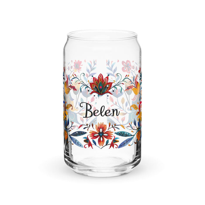 Belén Exclusive Name Art Piece Can-Shaped Glass Home Office Work Mexican Spanish Pride Gift Cup One-Of-A-Kind Calligraphy Glass | B21 Mexicada 16 oz (No Lid No Straw)