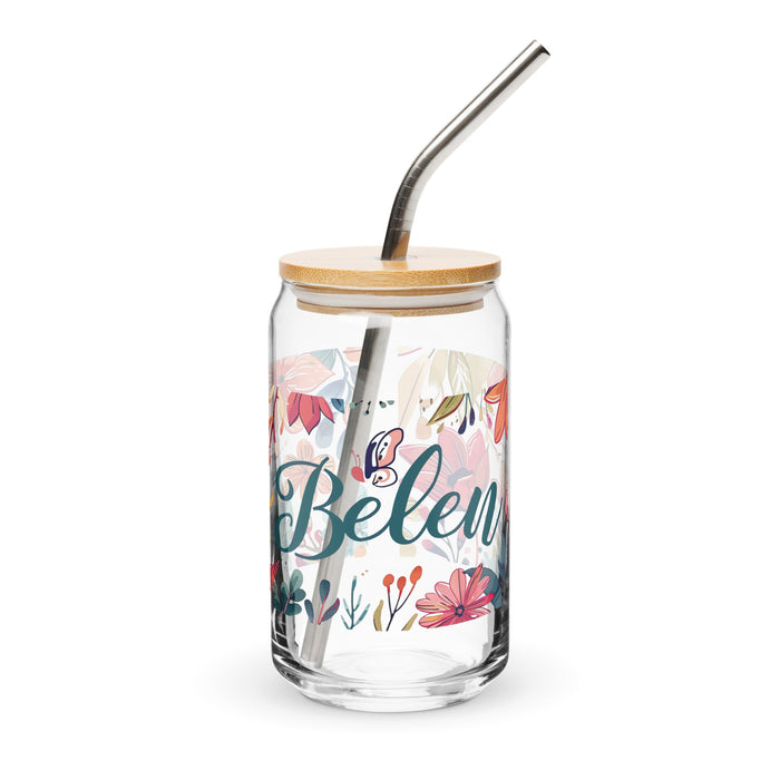 Belén Exclusive Name Art Piece Can - Shaped Glass Home Office Work Mexican Spanish Pride Gift Cup One - Of - A - Kind Calligraphy Glass | B22 - Mexicada