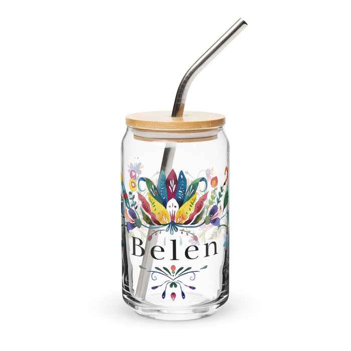 Belén Exclusive Name Art Piece Can - Shaped Glass Home Office Work Mexican Spanish Pride Gift Cup One - Of - A - Kind Calligraphy Glass | B23 - Mexicada