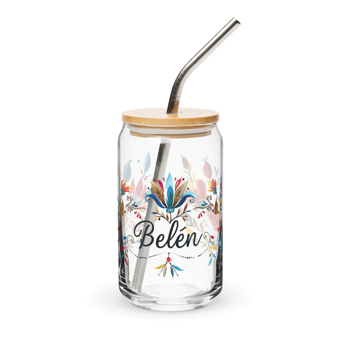 Belén Exclusive Name Art Piece Can - Shaped Glass Home Office Work Mexican Spanish Pride Gift Cup One - Of - A - Kind Calligraphy Glass | B24 - Mexicada