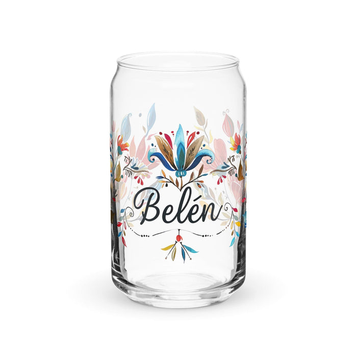 Belén Exclusive Name Art Piece Can-Shaped Glass Home Office Work Mexican Spanish Pride Gift Cup One-Of-A-Kind Calligraphy Glass | B24 Mexicada 16 oz