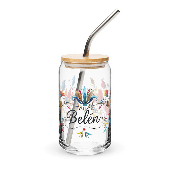 Belén Exclusive Name Art Piece Can-Shaped Glass Home Office Work Mexican Spanish Pride Gift Cup One-Of-A-Kind Calligraphy Glass | B24 Mexicada 16 oz With Lid & Straw