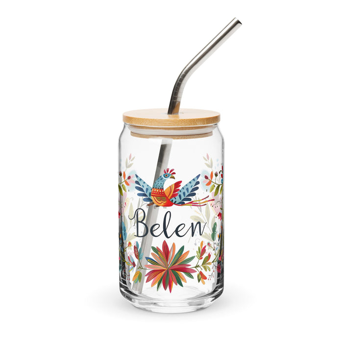 Belén Exclusive Name Art Piece Can - Shaped Glass Home Office Work Mexican Spanish Pride Gift Cup One - Of - A - Kind Calligraphy Glass | B25 - Mexicada