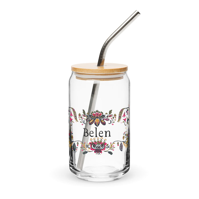 Belén Exclusive Name Art Piece Can - Shaped Glass Home Office Work Mexican Spanish Pride Gift Cup One - Of - A - Kind Calligraphy Glass | B26 - Mexicada