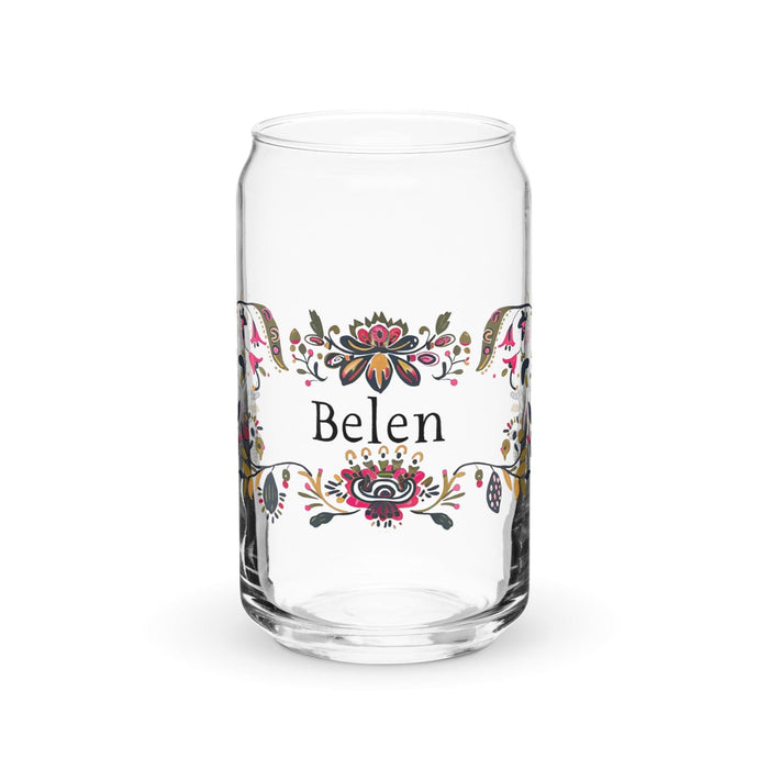 Belén Exclusive Name Art Piece Can-Shaped Glass Home Office Work Mexican Spanish Pride Gift Cup One-Of-A-Kind Calligraphy Glass | B26 Mexicada 16 oz