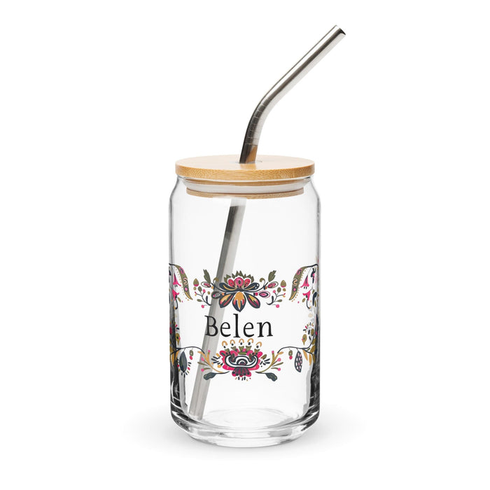 Belén Exclusive Name Art Piece Can-Shaped Glass Home Office Work Mexican Spanish Pride Gift Cup One-Of-A-Kind Calligraphy Glass | B26 Mexicada 16 oz With Lid & Straw