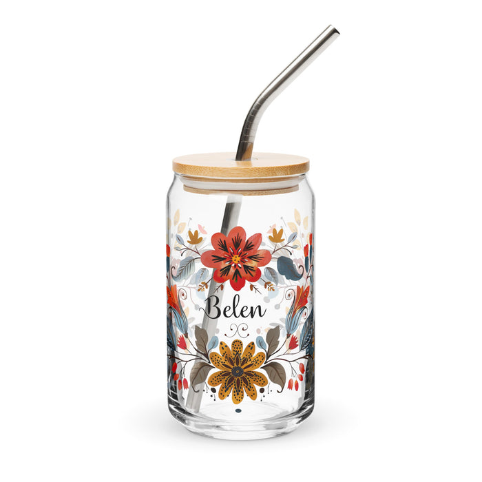 Belén Exclusive Name Art Piece Can - Shaped Glass Home Office Work Mexican Spanish Pride Gift Cup One - Of - A - Kind Calligraphy Glass | B27 - Mexicada