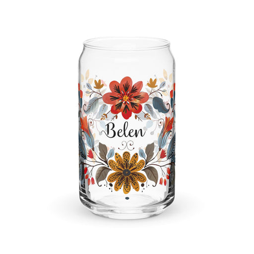 Belén Exclusive Name Art Piece Can-Shaped Glass Home Office Work Mexican Spanish Pride Gift Cup One-Of-A-Kind Calligraphy Glass | B27 Mexicada 16 oz