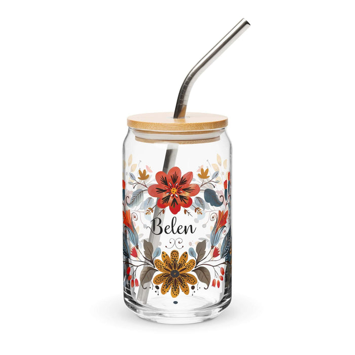 Belén Exclusive Name Art Piece Can-Shaped Glass Home Office Work Mexican Spanish Pride Gift Cup One-Of-A-Kind Calligraphy Glass | B27 Mexicada 16 oz With Lid & Straw