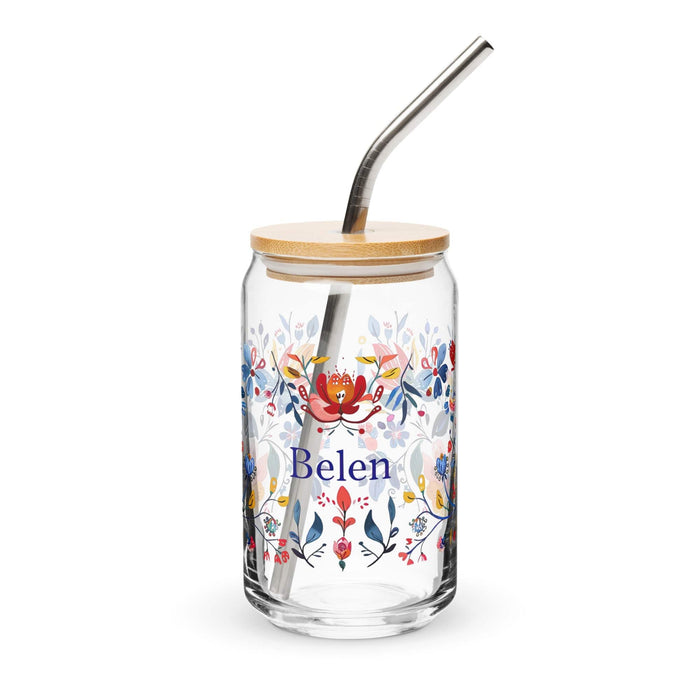 Belen Exclusive Name Art Piece Can-Shaped Glass Home Office Work Mexican Spanish Pride Gift Cup One-Of-A-Kind Calligraphy Glass | B3 Mexicada 16 oz With Lid & Straw